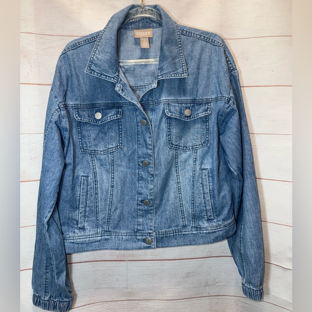 Chico's Light Blue Jean Jacket Size 1